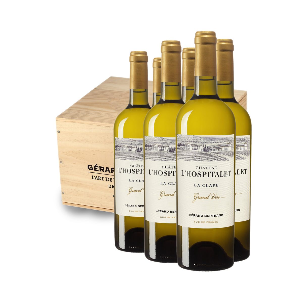 Château L'Hospitalet Grand Vin Blanc 2023 white wine La Clape Wooden Case 6 bottles 75cl - Gérard Bertrand