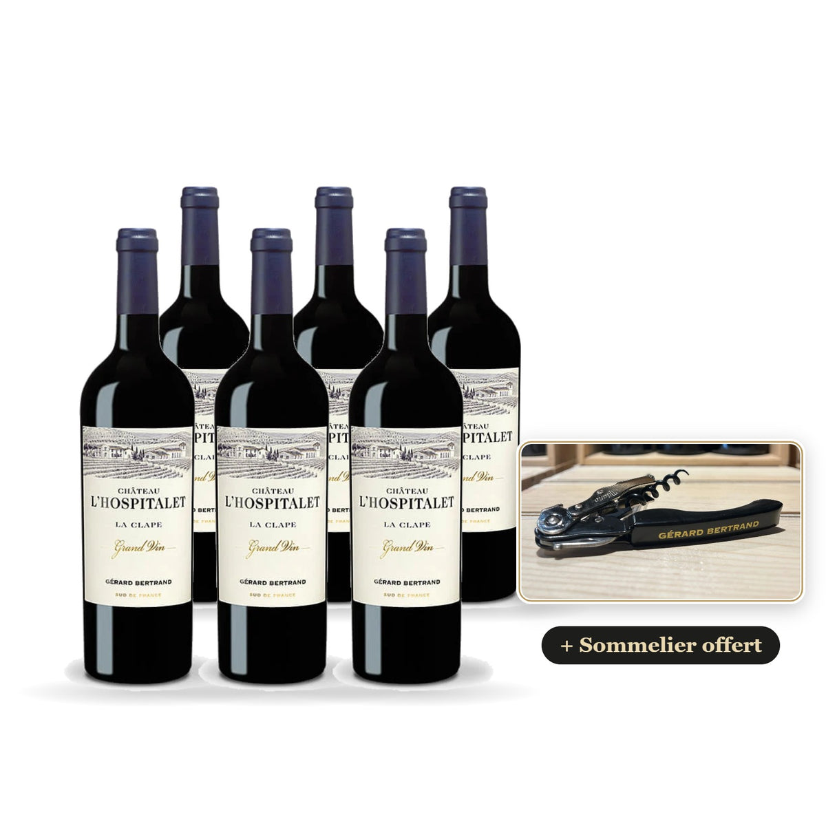 Lot de 6 Château l'Hospitalet Grand Vin rouge 2023 avec sommelier Gérard Bertrand offert