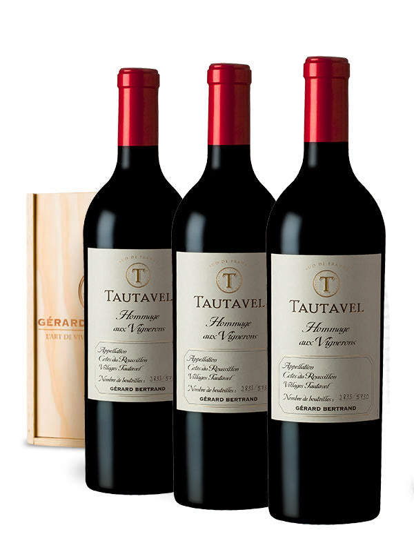 Tautavel Hommage aux vignerons 2022 - Wooden Case 3 Bottles - Gérard Bertrand