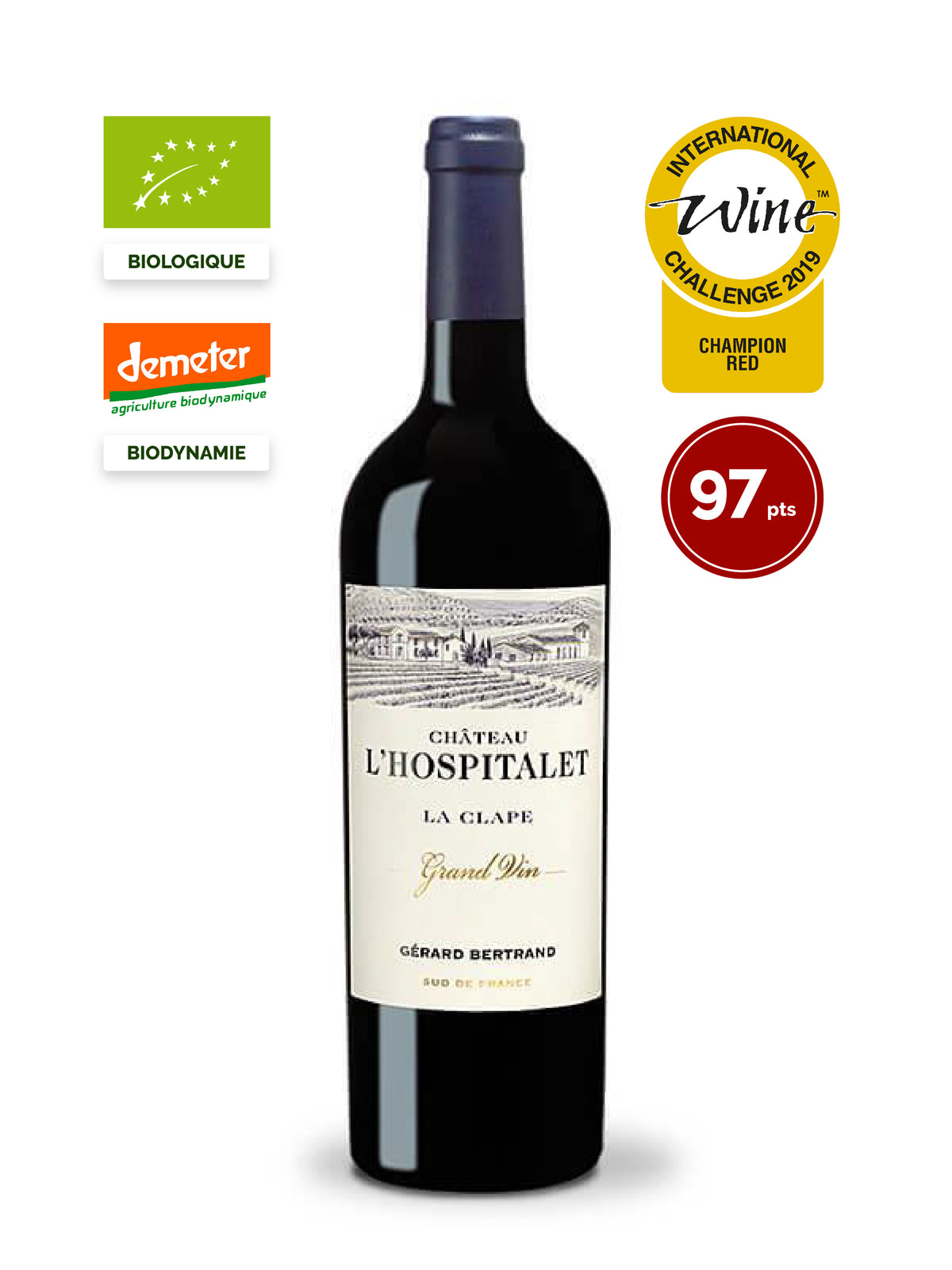 chateau l'hospitalet Grand Vin red La Clape 2017 organic biodynamic wine best red wine in the world IWC red wine trophy