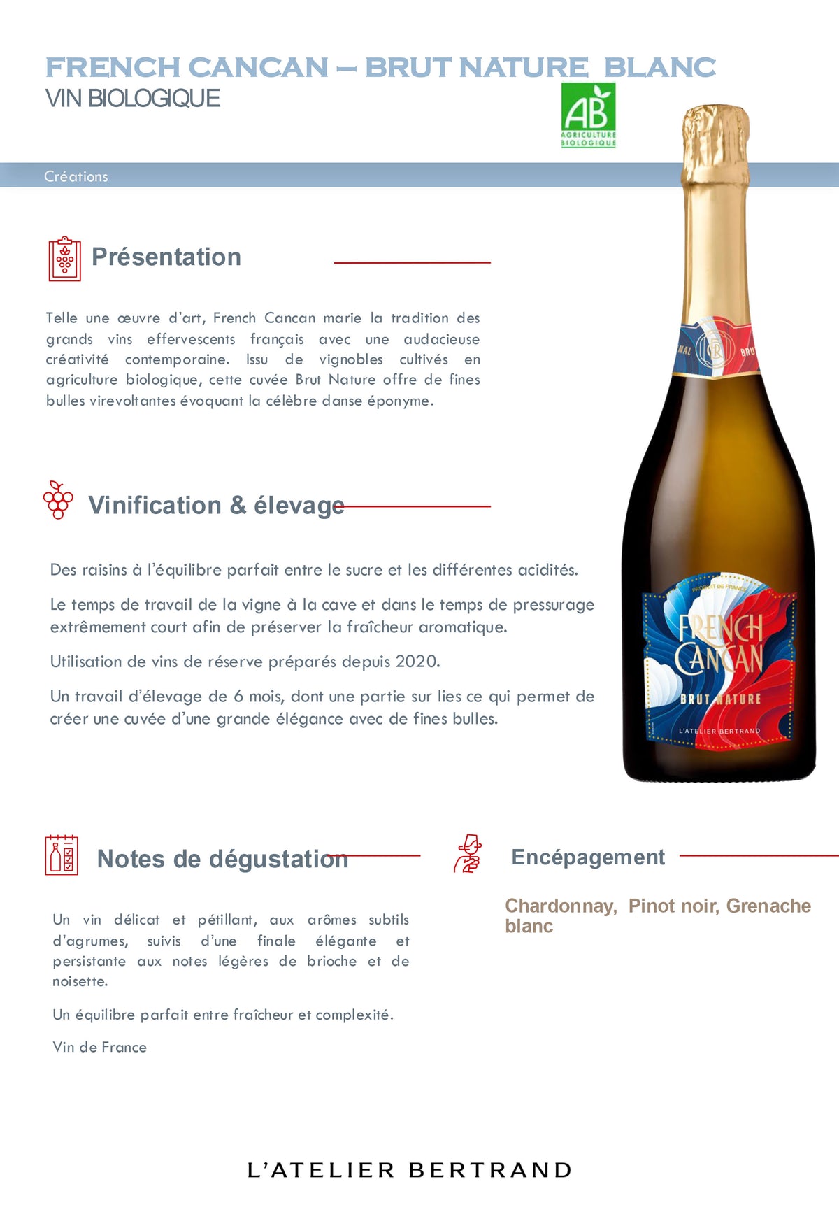French Cancan Legendary Edition Brut Nature Organic Vin de France – Non-vintage – 75cl white wine