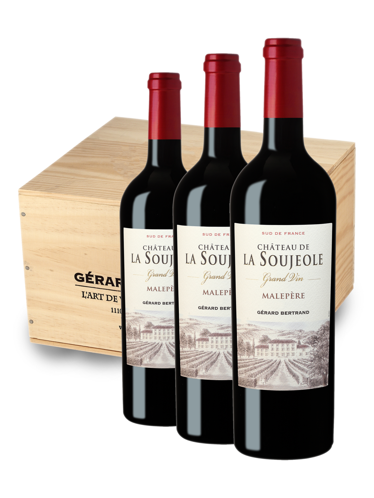 Château La Soujeole Grand Vin Rouge 75cl 2019 set of 6 bottles with wooden case - Gérard Bertrand