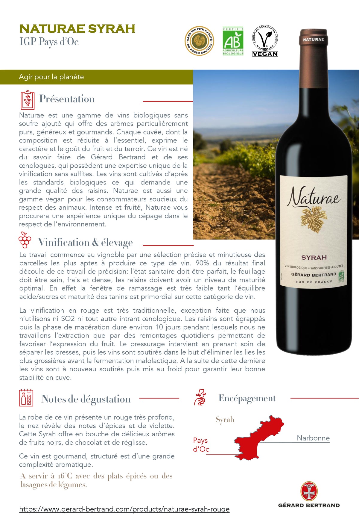 Naturae Syrah rouge 2024 75cl - Gérard Bertrand 