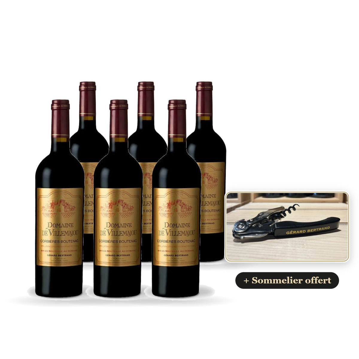 Set van 6 flessen Domaine de Villemajou Boutenac 2023 met gratis Gérard Bertrand-sommeliermes