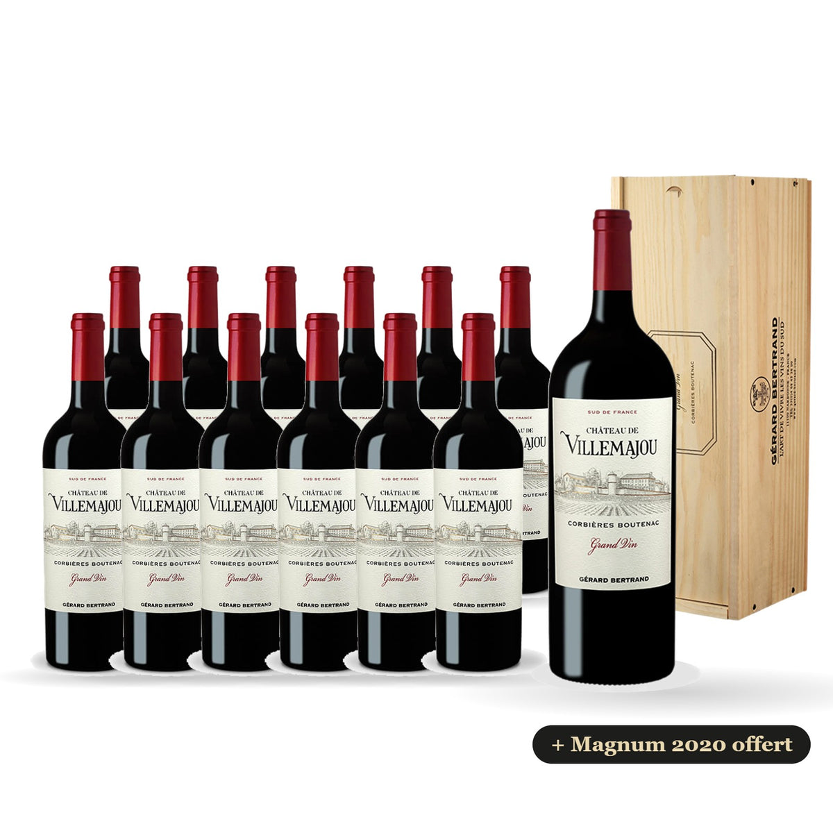 Set van 12 flessen Château de Villemajou Grand Vin rood 2023 met gratis magnum 2020